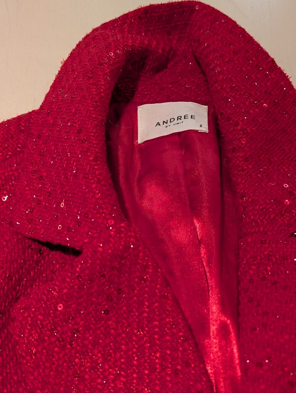 NWT Power Red 🍒 Andree Special Occasion Red Sequin Tweed Double-Breasted Blazer - Picture 5 of 12